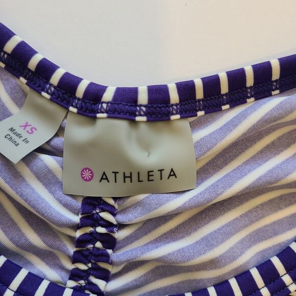 Athleta Gardenia Grove Rash Guard Size  Extra Small Swim Top Navy White Stripes - Picture 3 of 8